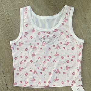 ROMWE White and Pink Floral Tank Top